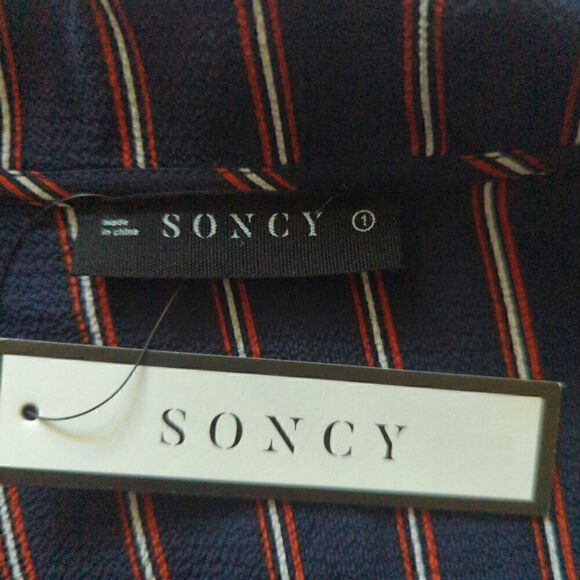 NWT‎ Soncy Striped Pajama Top Blouse Blue Red White Long Sleeve Size 1 (14/6) - Picture 6 of 7